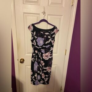 Connected Apparel Black and Purple Floral  two shoulder dress
